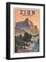 Zion National Park, Utah - The Watchman - Lithograph National Park Series - Lantern Press Artwork-Lantern Press-Framed Art Print