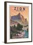 Zion National Park, Utah - The Watchman - Lithograph National Park Series - Lantern Press Artwork-Lantern Press-Framed Art Print
