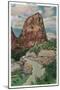 Zion National Park, Utah - View of Angel's Landing, c.1938-Lantern Press-Mounted Art Print