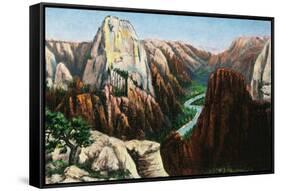 Zion National Park, Utah - View of Angels Landing and the Great White Throne-Lantern Press-Framed Stretched Canvas
