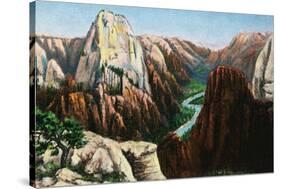 Zion National Park, Utah - View of Angels Landing and the Great White Throne-Lantern Press-Stretched Canvas