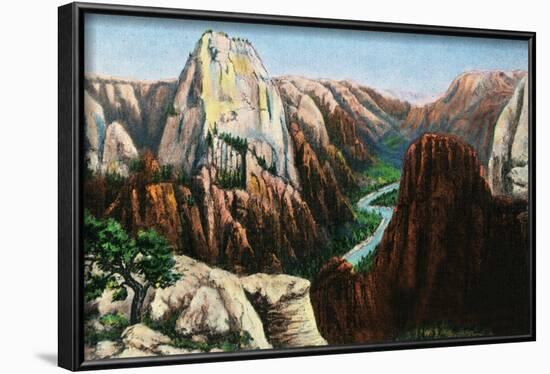 Zion National Park, Utah - View of Angels Landing and the Great White Throne-Lantern Press-Framed Art Print