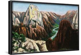 Zion National Park, Utah - View of Angels Landing and the Great White Throne-Lantern Press-Framed Art Print