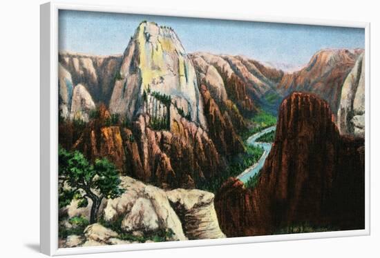 Zion National Park, Utah - View of Angels Landing and the Great White Throne-Lantern Press-Framed Art Print