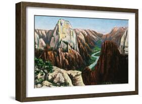 Zion National Park, Utah - View of Angels Landing and the Great White Throne-Lantern Press-Framed Art Print