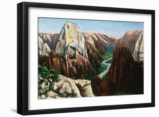 Zion National Park, Utah - View of Angels Landing and the Great White Throne-Lantern Press-Framed Art Print