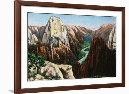 Zion National Park, Utah - View of Angels Landing and the Great White Throne-Lantern Press-Framed Premium Giclee Print