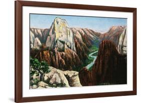 Zion National Park, Utah - View of Angels Landing and the Great White Throne-Lantern Press-Framed Premium Giclee Print