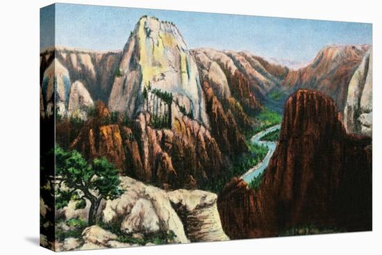 Zion National Park, Utah - View of Angels Landing and the Great White Throne-Lantern Press-Stretched Canvas