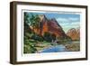 Zion National Park, Utah - View of Mount Majestic and Angel's Landing-Lantern Press-Framed Art Print