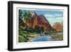 Zion National Park, Utah - View of Mount Majestic and Angel's Landing-Lantern Press-Framed Art Print