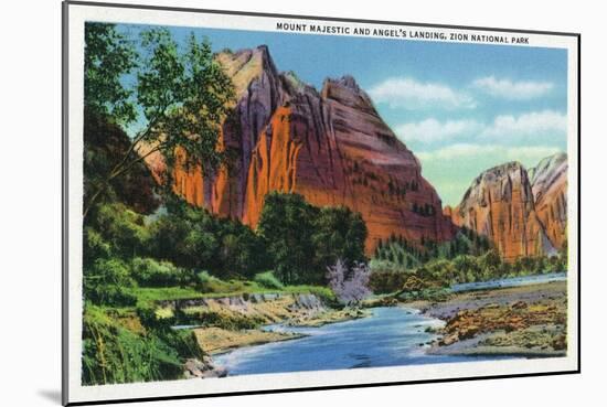 Zion National Park, Utah - View of Mount Majestic and Angel's Landing-Lantern Press-Mounted Art Print