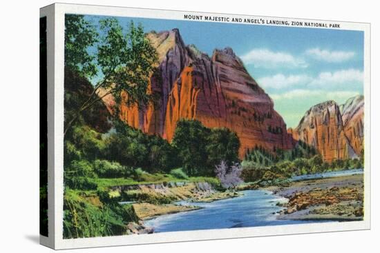 Zion National Park, Utah - View of Mount Majestic and Angel's Landing-Lantern Press-Stretched Canvas