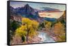 Zion National Park, Utah - Watchman as the Virgin River-Lantern Press-Framed Stretched Canvas