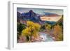 Zion National Park, Utah - Watchman as the Virgin River-Lantern Press-Framed Art Print