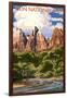 Zion National Park - Virgin River and Peaks-Lantern Press-Framed Art Print