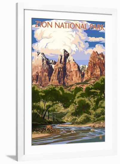 Zion National Park - Virgin River and Peaks-Lantern Press-Framed Art Print