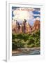 Zion National Park - Virgin River and Peaks-Lantern Press-Framed Art Print