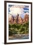 Zion National Park - Virgin River and Peaks-Lantern Press-Framed Art Print