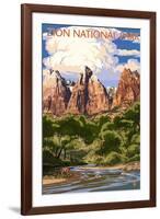 Zion National Park - Virgin River and Peaks-Lantern Press-Framed Art Print