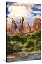 Zion National Park - Virgin River and Peaks-Lantern Press-Stretched Canvas