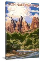 Zion National Park - Virgin River and Peaks-Lantern Press-Stretched Canvas