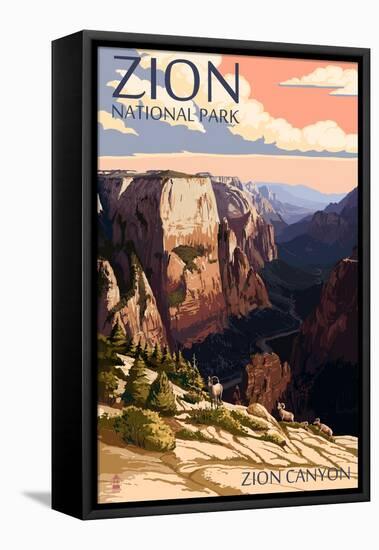 Zion National Park - Zion Canyon Sunset-Lantern Press-Framed Stretched Canvas