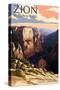 Zion National Park - Zion Canyon Sunset-Lantern Press-Stretched Canvas