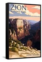 Zion National Park - Zion Canyon Sunset-Lantern Press-Framed Stretched Canvas