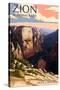 Zion National Park - Zion Canyon Sunset-Lantern Press-Stretched Canvas