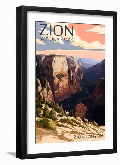 Zion National Park - Zion Canyon Sunset-Lantern Press-Framed Art Print