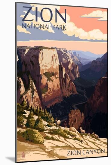 Zion National Park - Zion Canyon Sunset-Lantern Press-Mounted Art Print