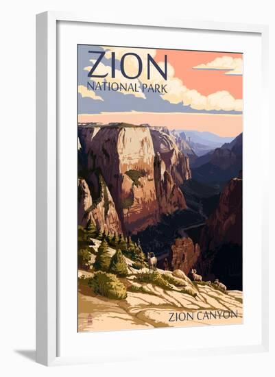 Zion National Park - Zion Canyon Sunset-Lantern Press-Framed Art Print