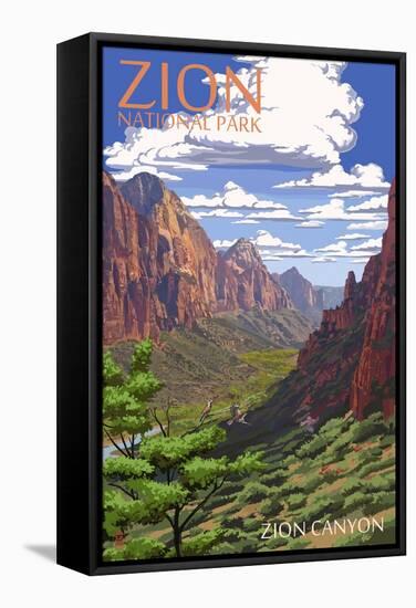 Zion National Park - Zion Canyon View-Lantern Press-Framed Stretched Canvas