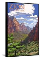 Zion National Park - Zion Canyon View-Lantern Press-Framed Stretched Canvas