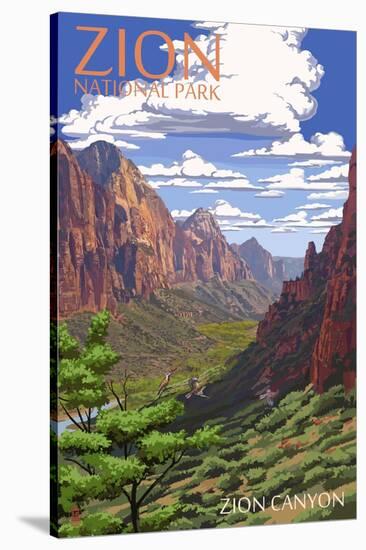 Zion National Park - Zion Canyon View-Lantern Press-Stretched Canvas