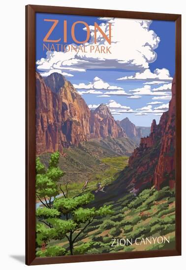 Zion National Park - Zion Canyon View-Lantern Press-Framed Art Print