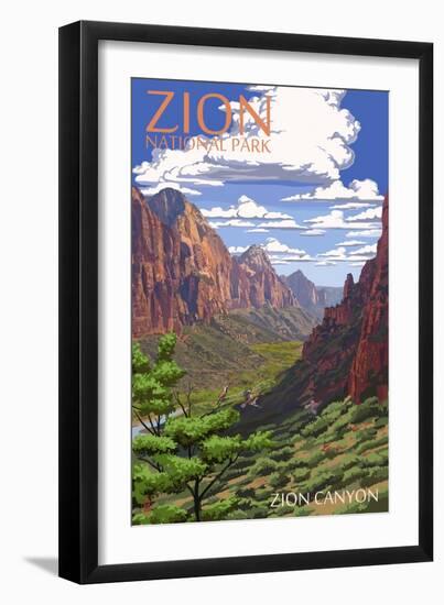 Zion National Park - Zion Canyon View-Lantern Press-Framed Art Print