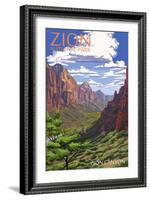 Zion National Park - Zion Canyon View-Lantern Press-Framed Art Print