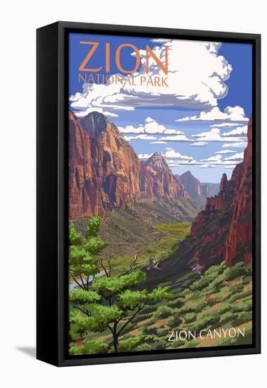 Zion National Park - Zion Canyon View-Lantern Press-Framed Stretched Canvas