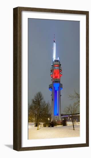 Zizkov Television Tower at night, Prague, Bohemia, Czech Republic-null-Framed Photographic Print