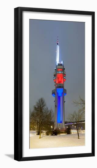 Zizkov Television Tower at night, Prague, Bohemia, Czech Republic-null-Framed Photographic Print