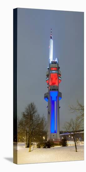 Zizkov Television Tower at night, Prague, Bohemia, Czech Republic-null-Stretched Canvas