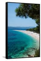Zlatni Rat Beach with Hvar Island in the Background, Bol, Brac Island, Dalmatia, Croatia-null-Framed Stretched Canvas