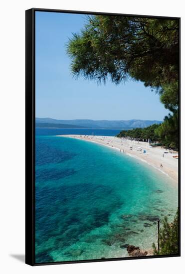 Zlatni Rat Beach with Hvar Island in the Background, Bol, Brac Island, Dalmatia, Croatia-null-Framed Stretched Canvas