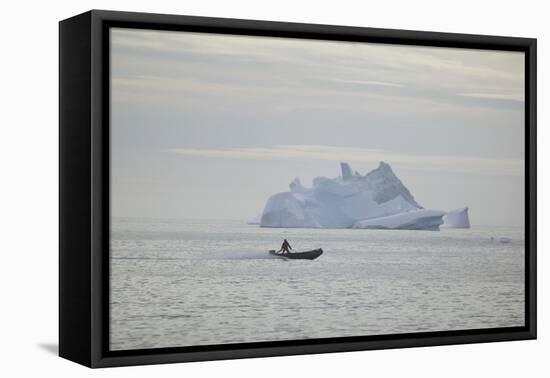 Zodiac Boat near an Iceberg-DLILLC-Framed Stretched Canvas