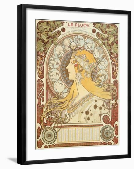 Zodiac calendar for 'La Plume', 1896 (litho)-Alphonse Marie Mucha-Framed Giclee Print