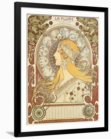 Zodiac calendar for 'La Plume', 1896 (litho)-Alphonse Marie Mucha-Framed Premium Giclee Print