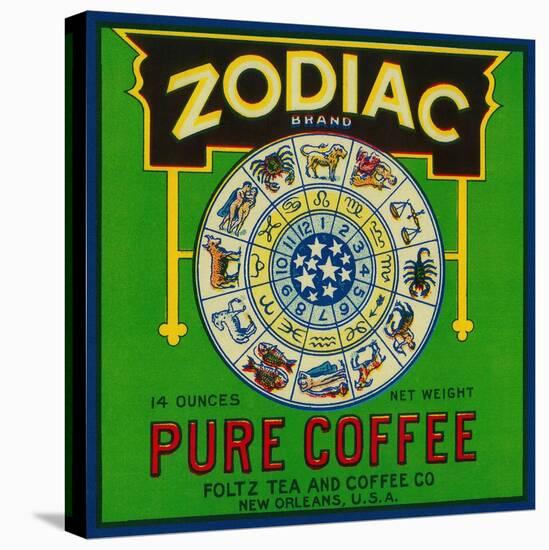 Zodiac Coffee Label - New Orleans, LA-Lantern Press-Stretched Canvas