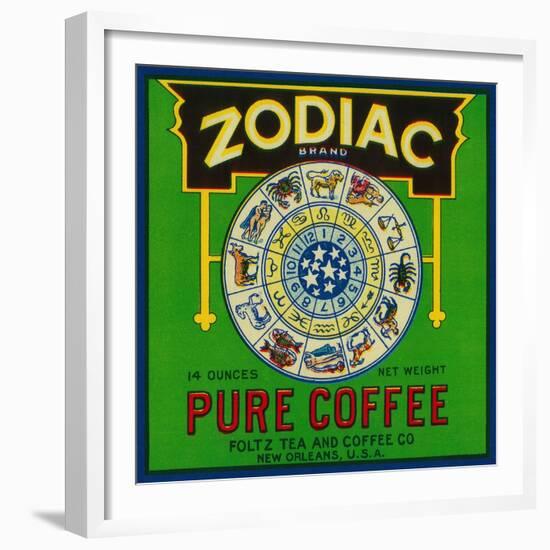 Zodiac Coffee Label - New Orleans, LA-Lantern Press-Framed Premium Giclee Print